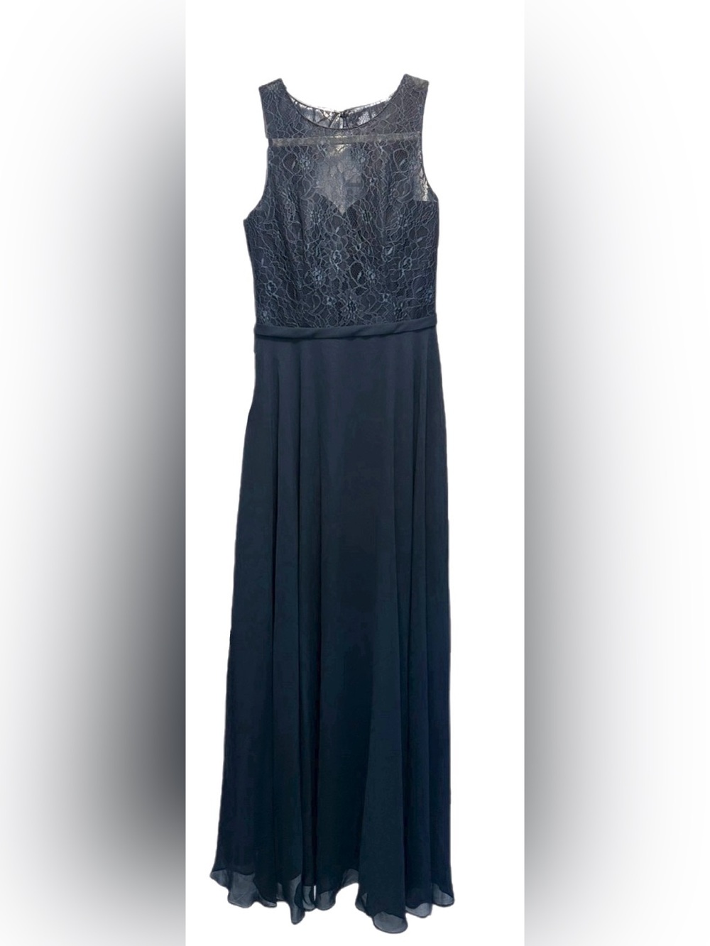 Azazie Navy Lace Bodice Chiffon Maxi Dress | Elegant Bridesmaid/Formal | Size 4